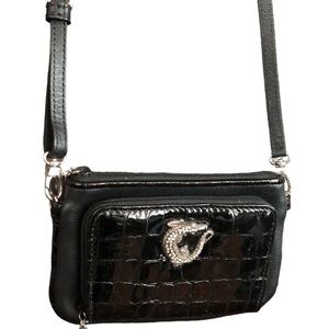 Brighton NEW Black Patent Leather Later Gator Med Wallet Crossbody